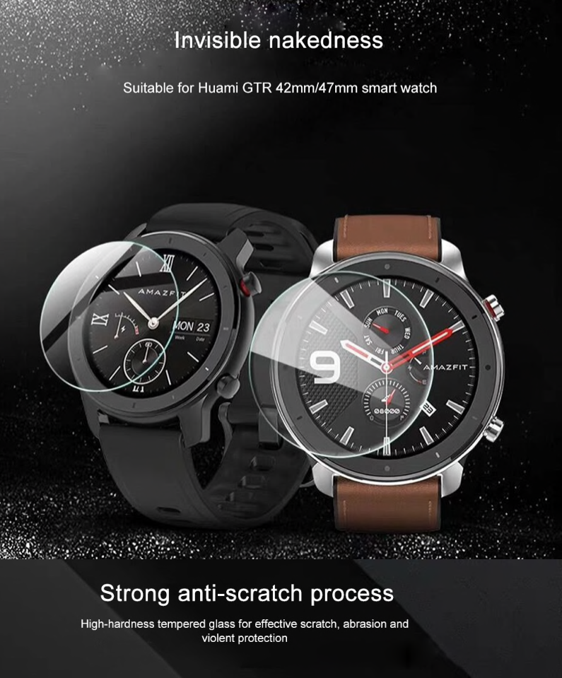 vidrio-amazfit-gtr.png Protector de pantalla de vidrio templado para Xiaomi Huami Amazfit GTR reloj inteligente 42/47mm.
